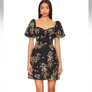 NWT Steve Madden Floral Puff-Sleeve Mini Dress - Black SZ XS